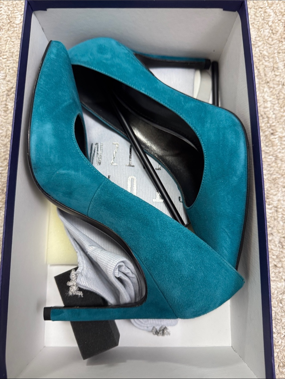 Stuart Weitzman Teal Suede Pointed-Toe High Heels